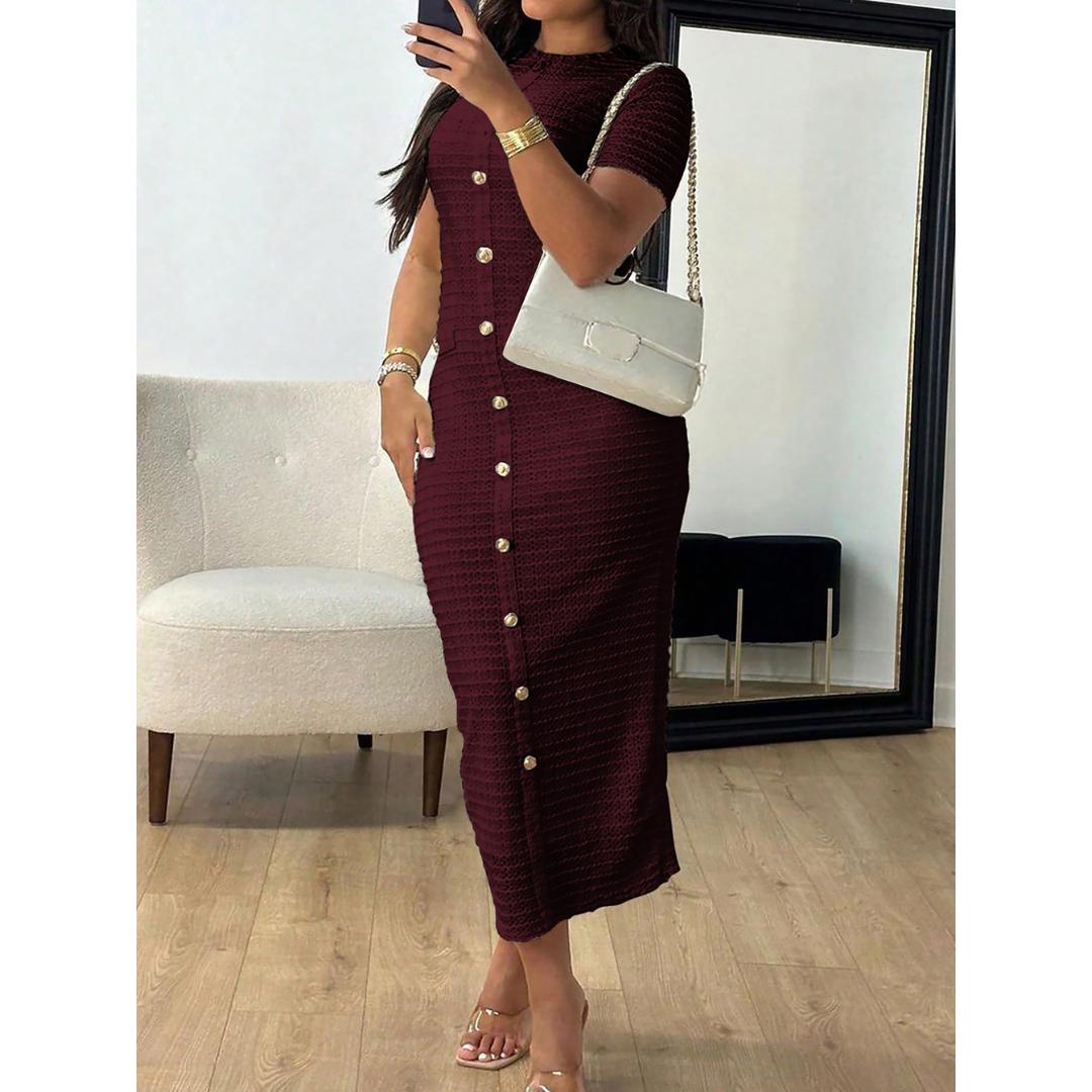 ALINA™ - Elegant Crew Neck Formal Midi Dress