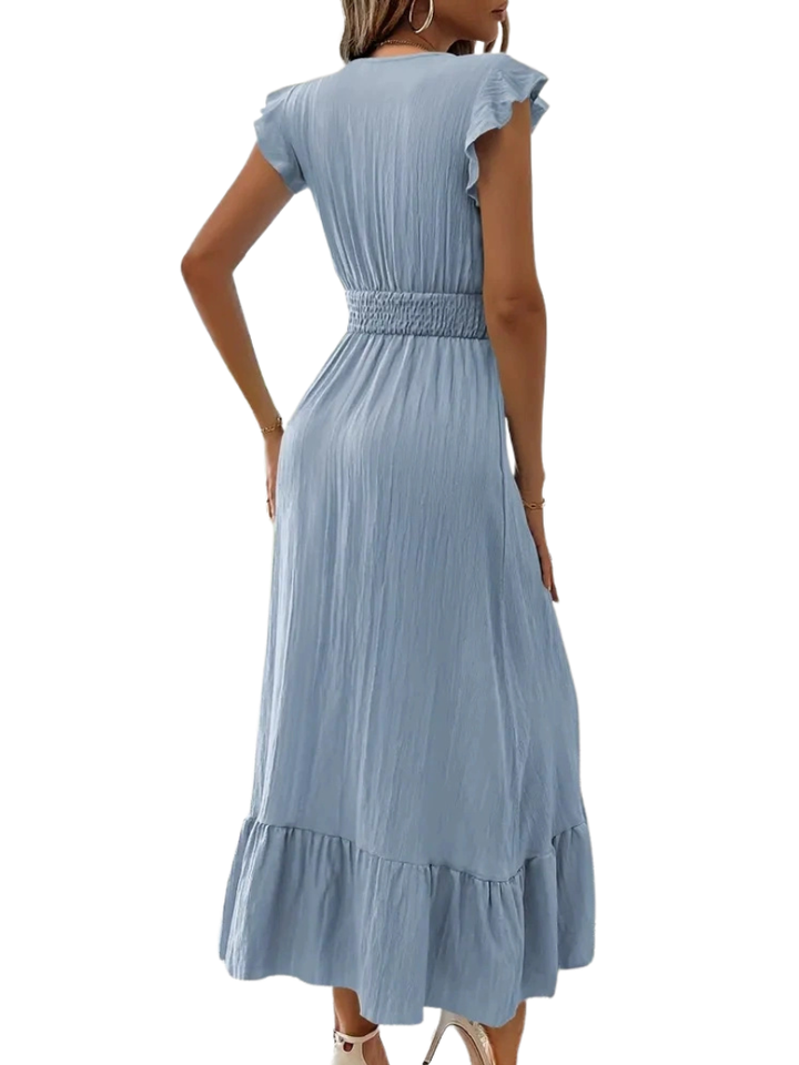ARIELLE™ – Shirred V-Neck Casual Long Dress