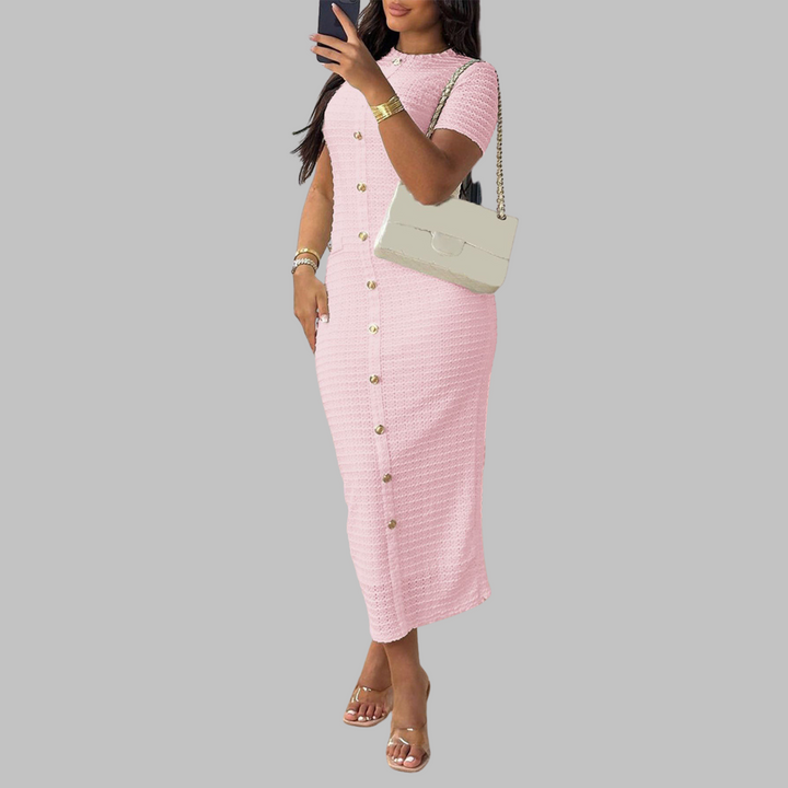 RACHEL™ - Elegant Round Neck Fake Button Dress