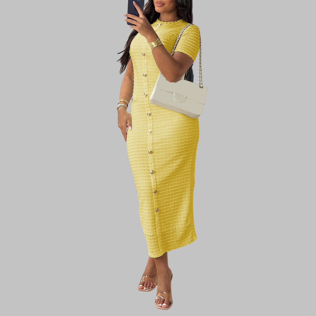 RACHEL™ - Elegant Round Neck Fake Button Dress
