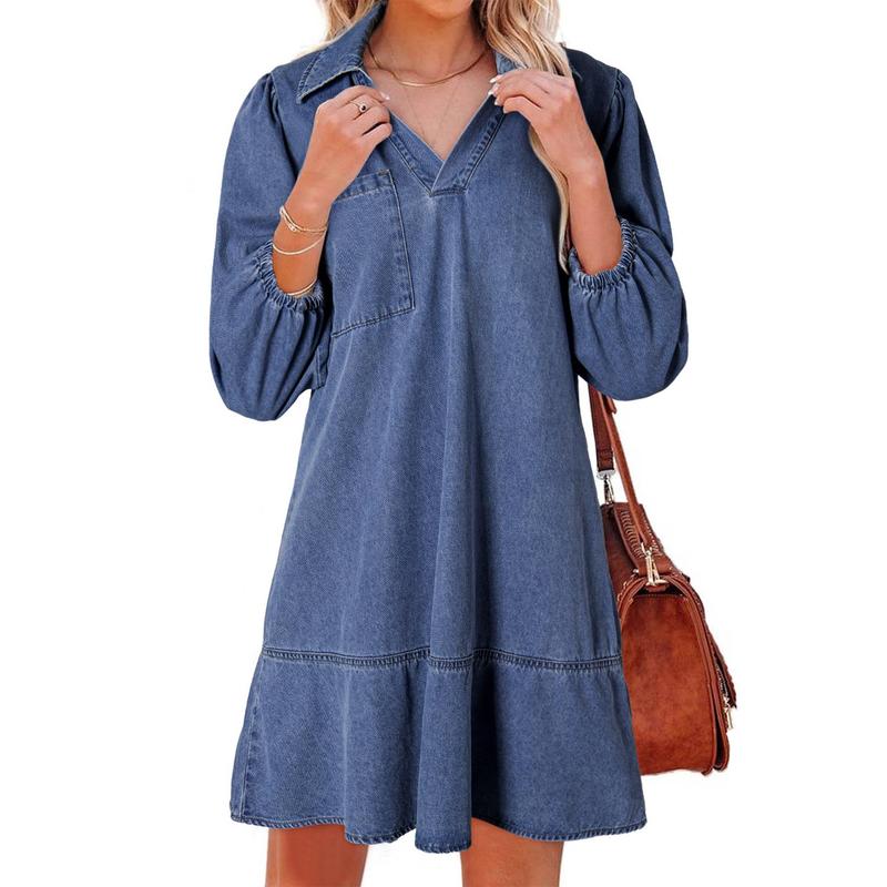 GEMMA™ – Classic Soft Washed Denim Puff Sleeve Dress