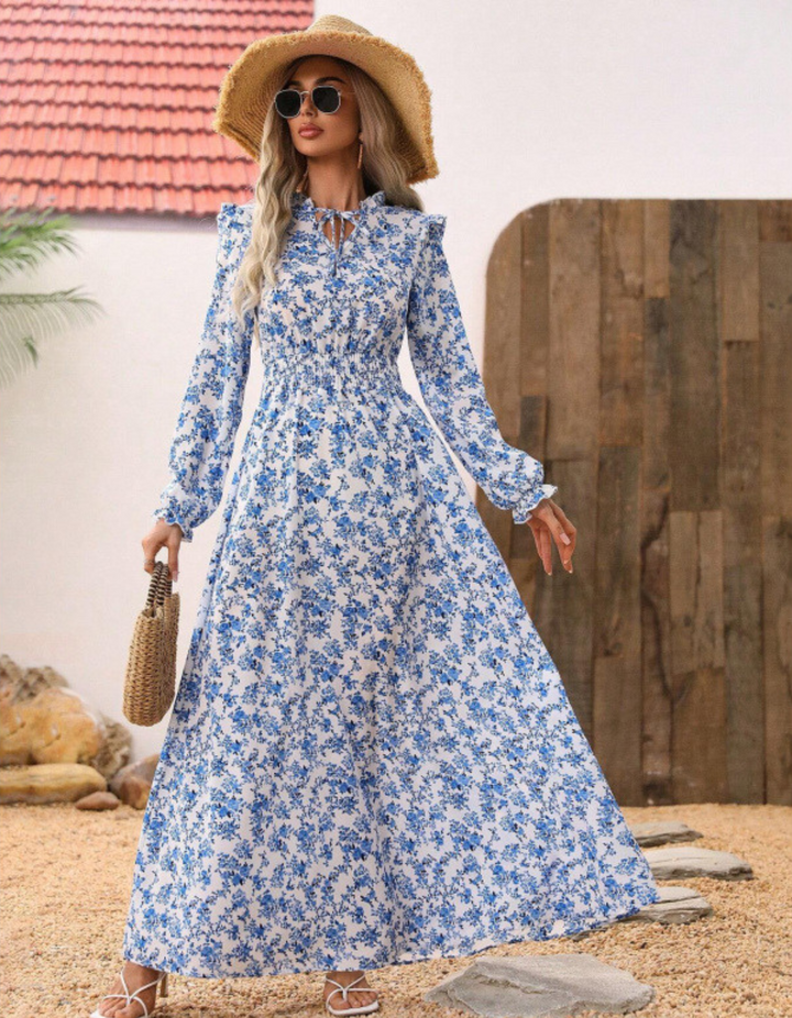 MOREN™ - Elegant Long Sleeve Floral Print A-Line Dress