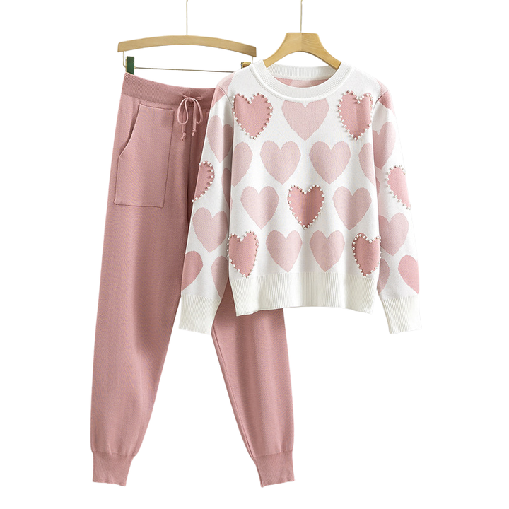 EDNA™ – Chic Heart Pattern Knit Two-Piece Set