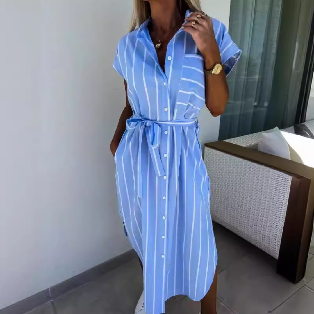 FLORIBETH™ – Comfy Striped Belted Casual Midi Dress