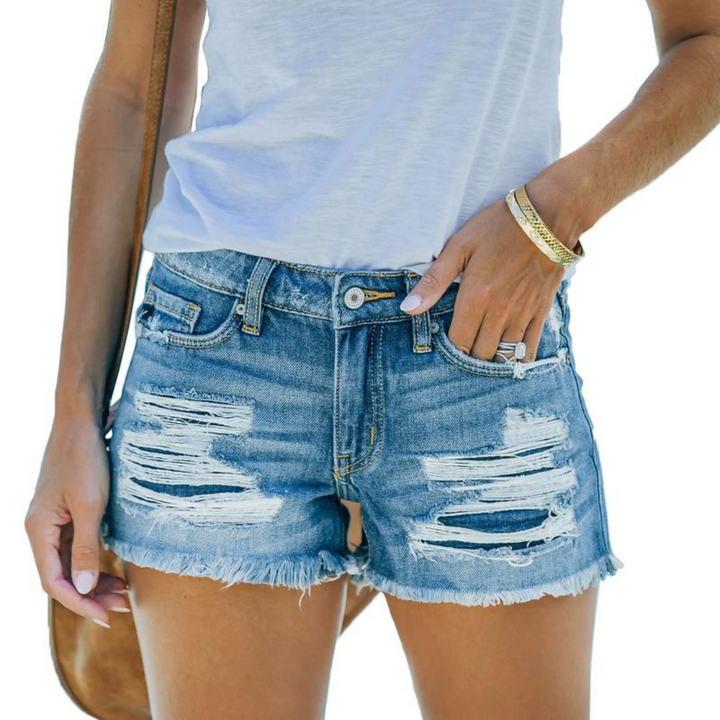 DOLORES™ – Daily Slim-Fit  Ripped Jean Shorts