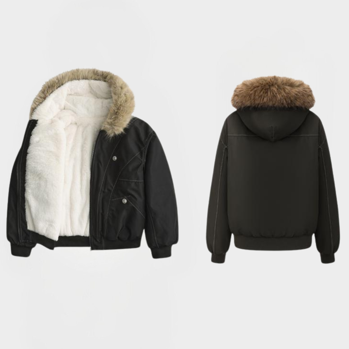 GLENDA™ - Elegant Warm Bomber Jacket with Faux Fur Collar and Hood