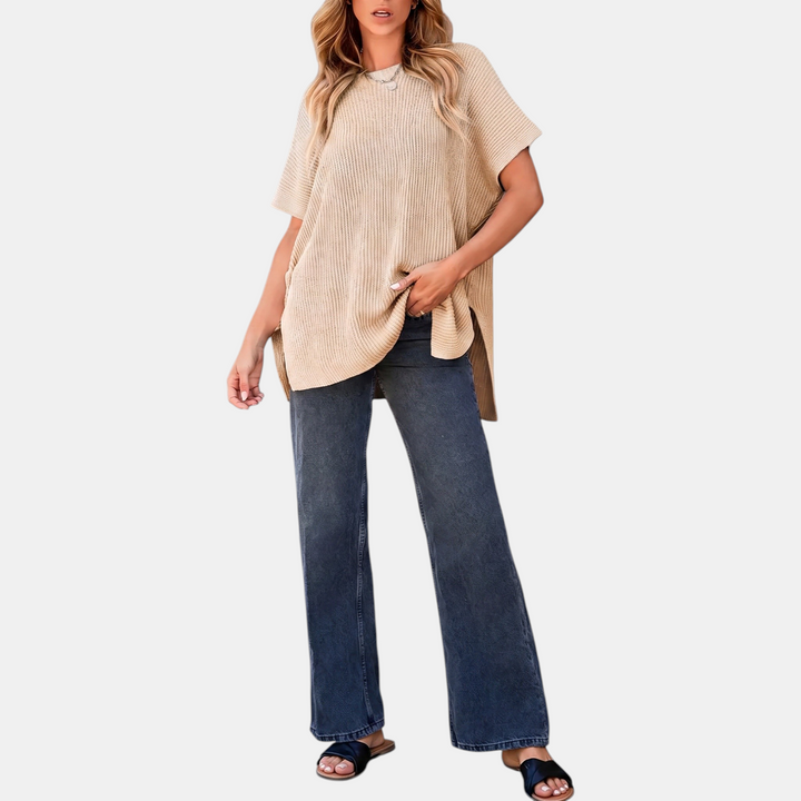 Women's Oversized Drop Shoulder Puff Sleeve Knit Pullover Sweater