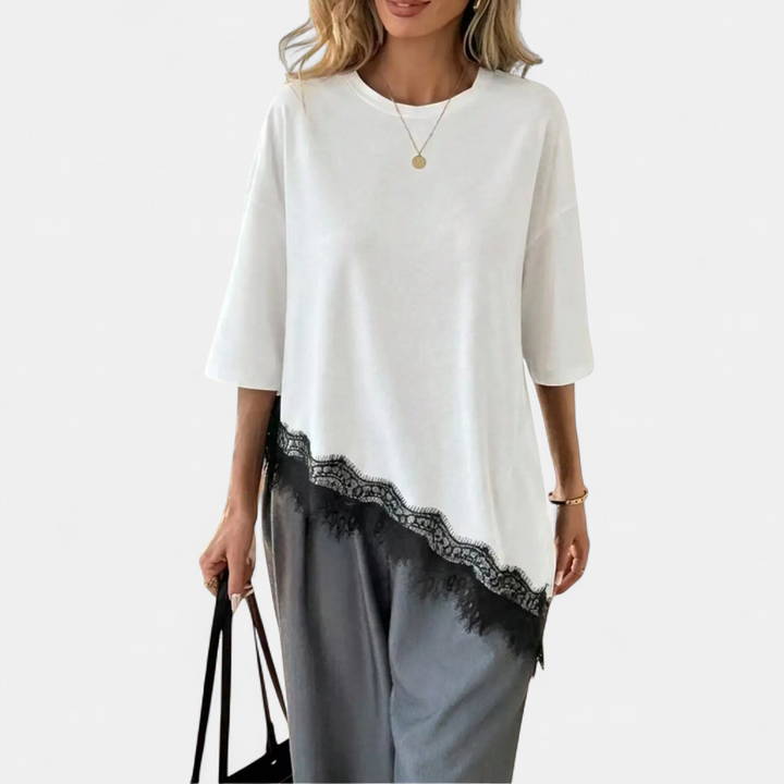 HADRIA™ – Relaxed Lace Hem Casual Top