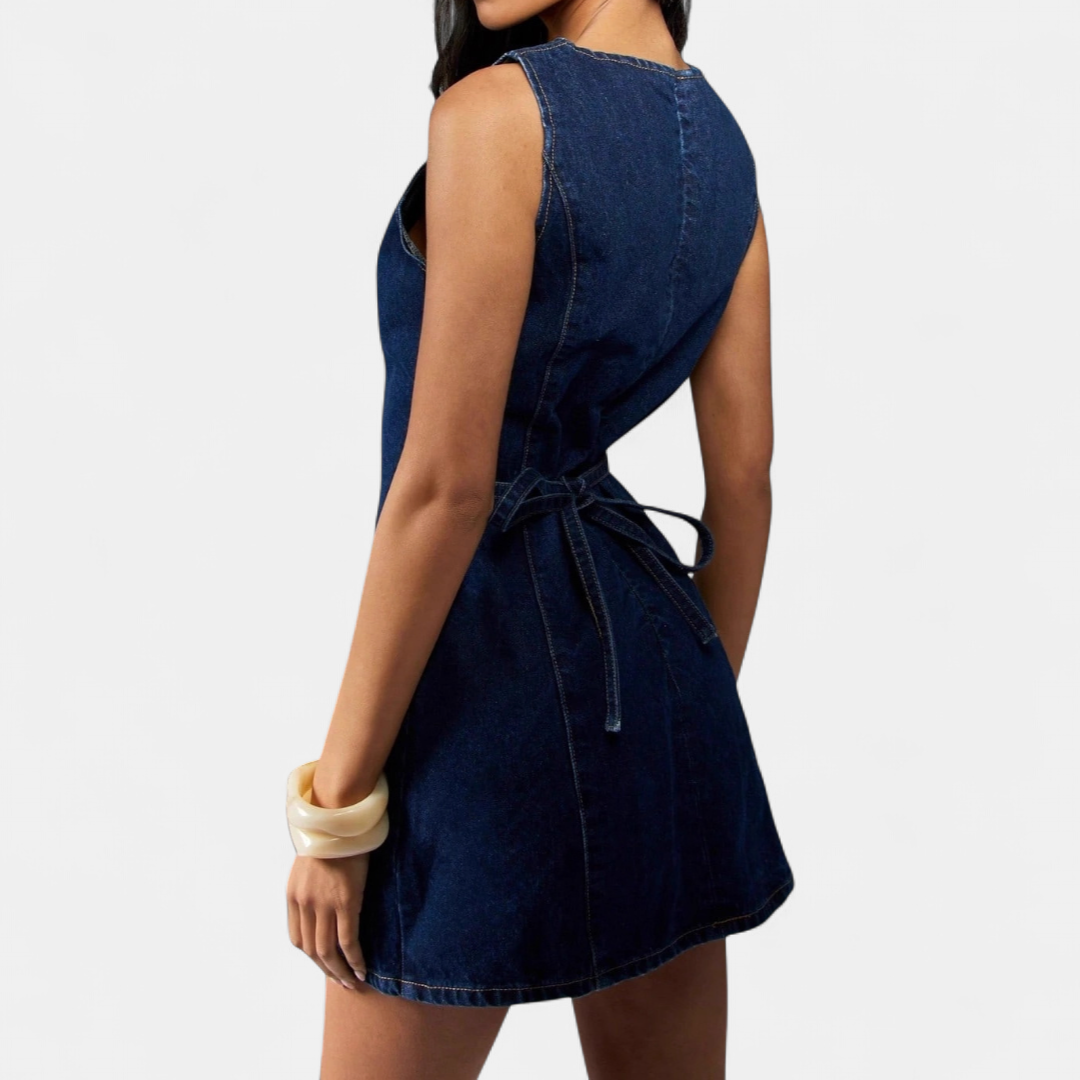 DEXIE™ – Retro Sleeveless A-Line Denim Dress