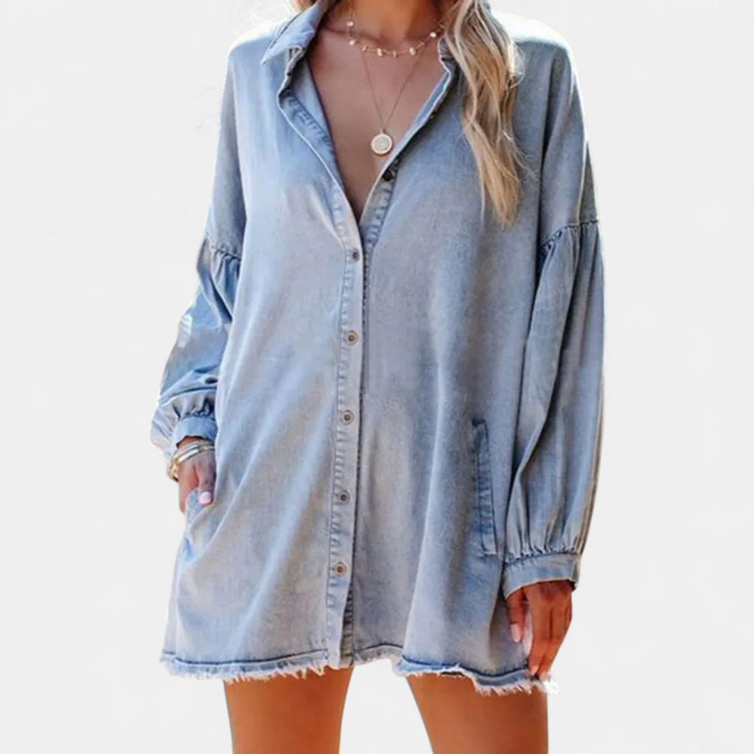 DUSTY™ – Relaxed Distressed Denim Shirt Dress