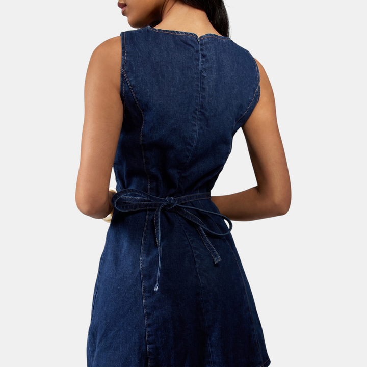 Women's Sleeveless Zip Front A Line Denim Dress