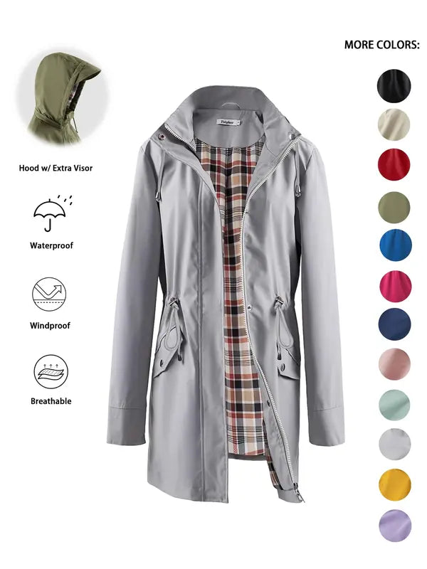 QING™ - Casual Drawstring Zip Up Hooded Trench Coat
