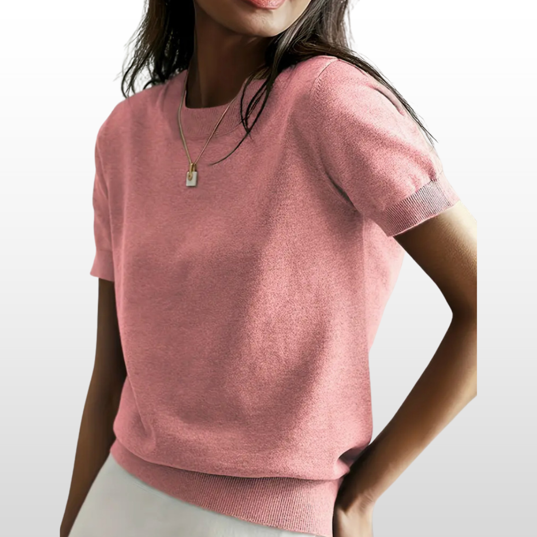 LENY™ - Relaxed Fit Short Sleeve Round Neck Knit Top