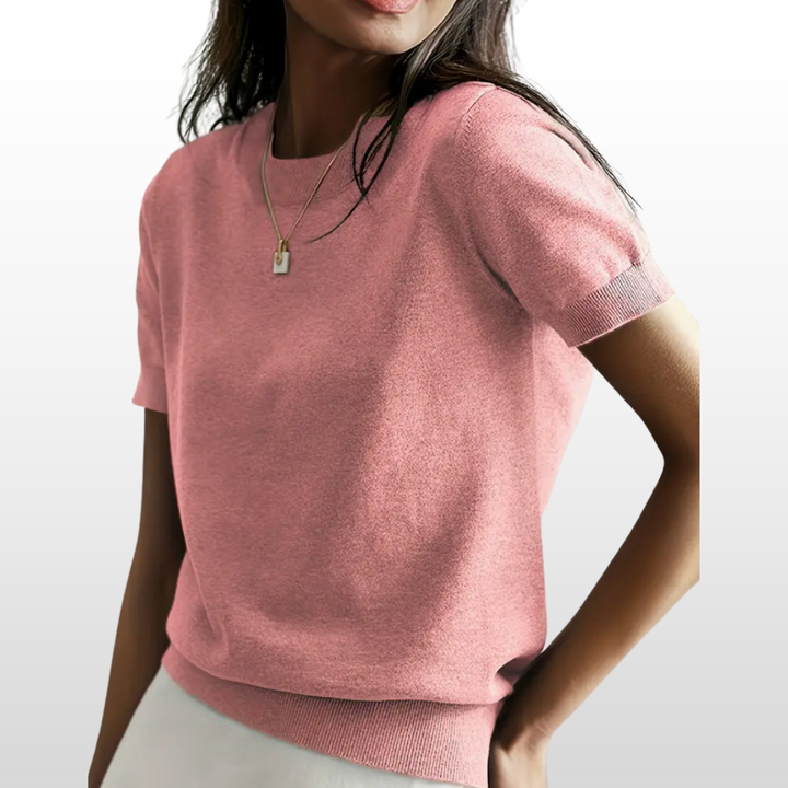 LENY™ - Relaxed Fit Short Sleeve Round Neck Knit Top