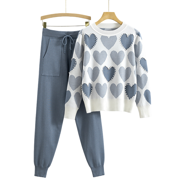 EDNA™ – Chic Heart Pattern Knit Two-Piece Set