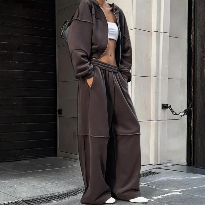 DARA™ - Comfy Zip Up Hooded Sweatshirt and Elastic Waist Pants Set