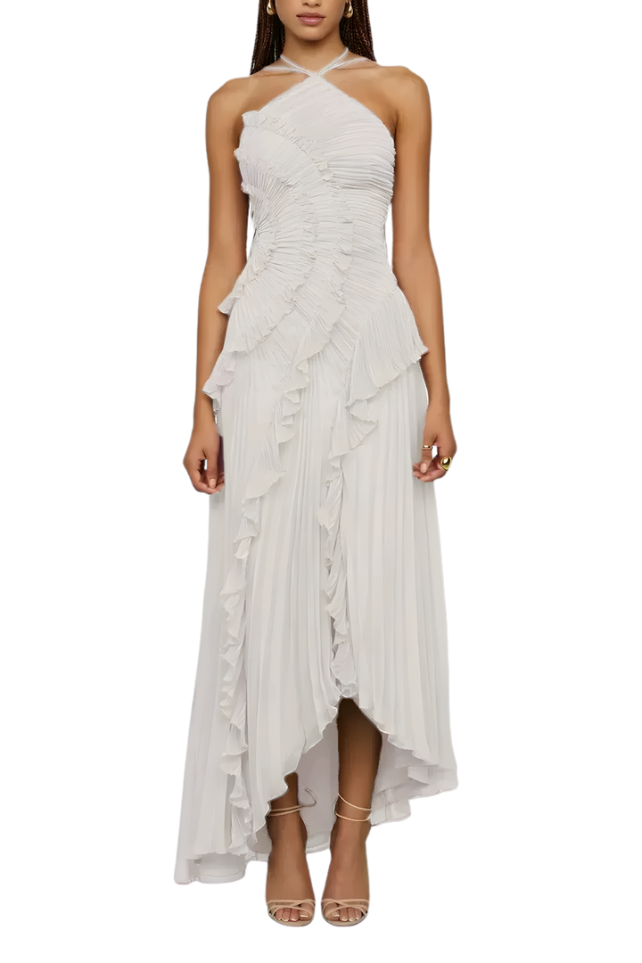 JENNIE™ – Elegant Lotus-Inspired Halter Neck Maxi Dress