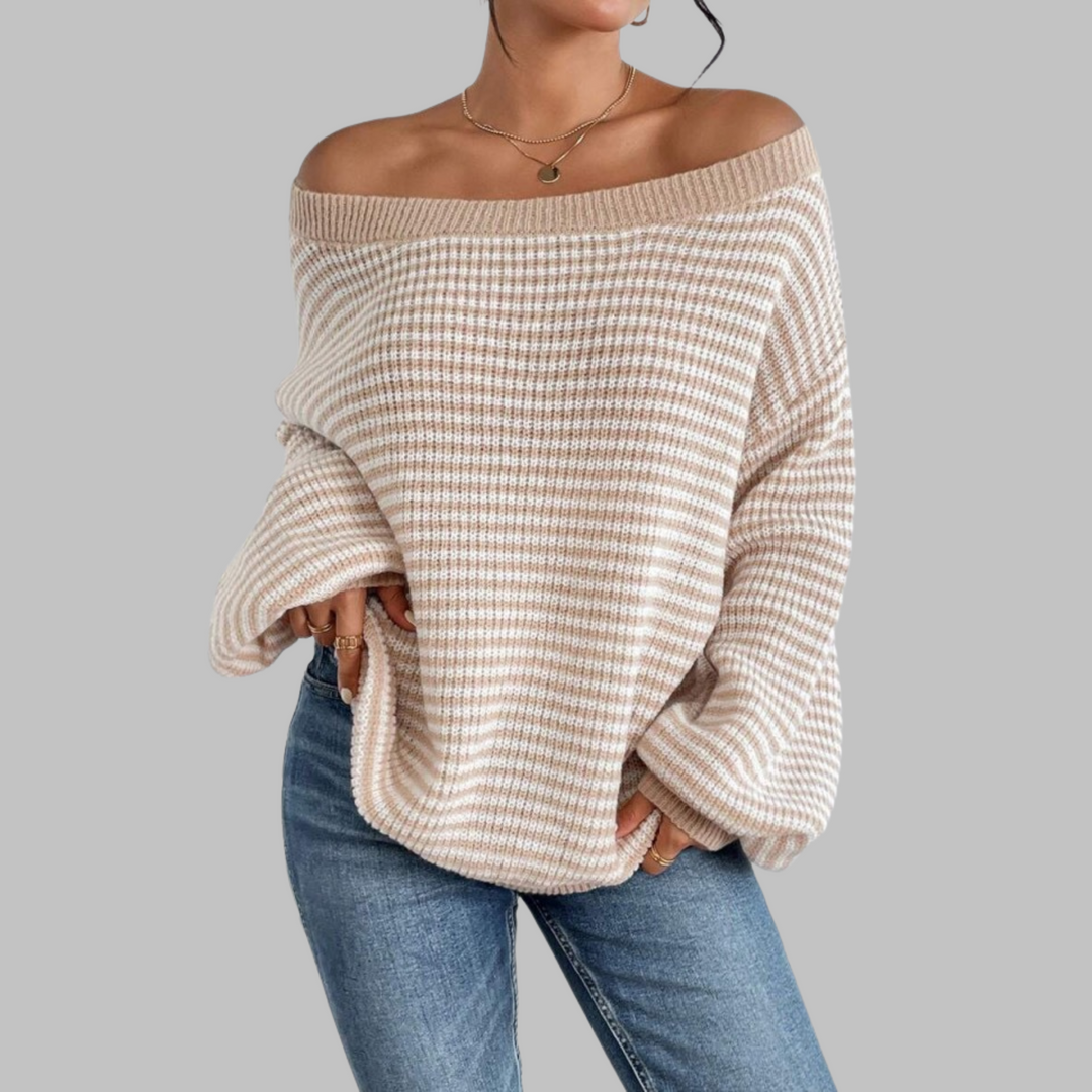 SURI™ - Casual Striped Drop Shoulder Long Sleeve Sweater