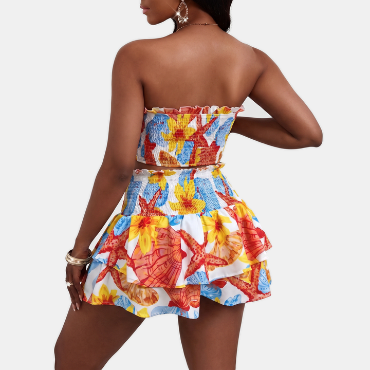 Women's Butterfly Tie Halter Neck Tank Top and Mini Skirt Set