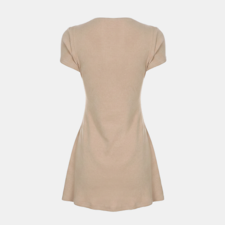 Women's Button Front Deep V-Neck Short Sleeve A Line Dress