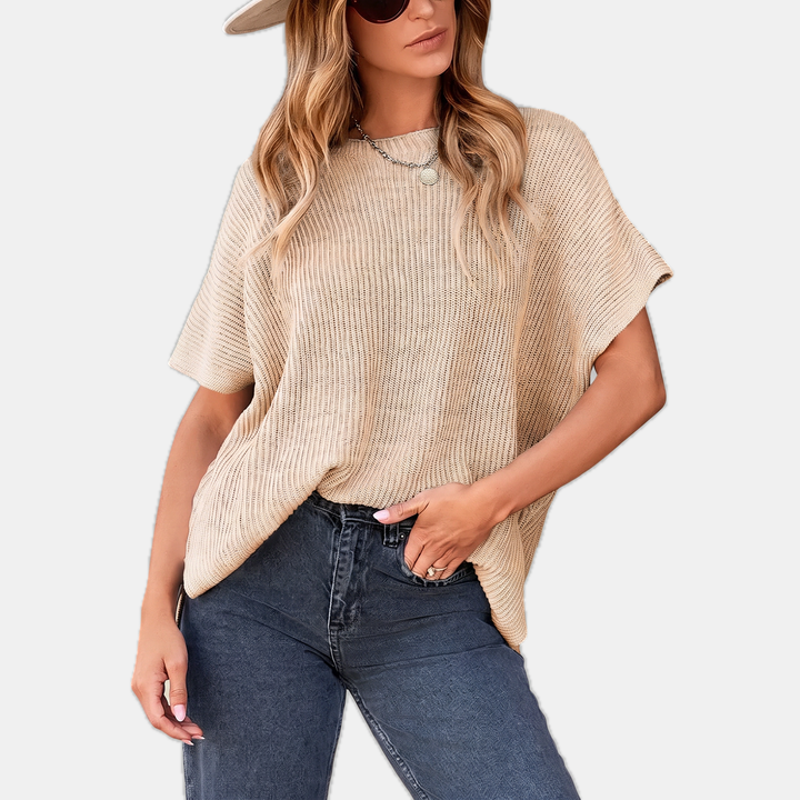 Women's Oversized Drop Shoulder Puff Sleeve Knit Pullover Sweater