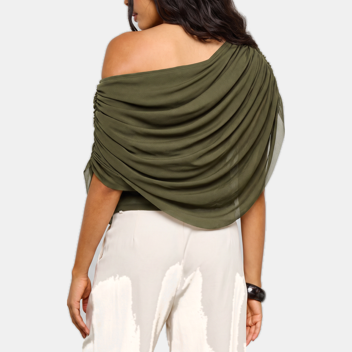 Women's Cape Style Draped Off Shoulder Cropped Blouse