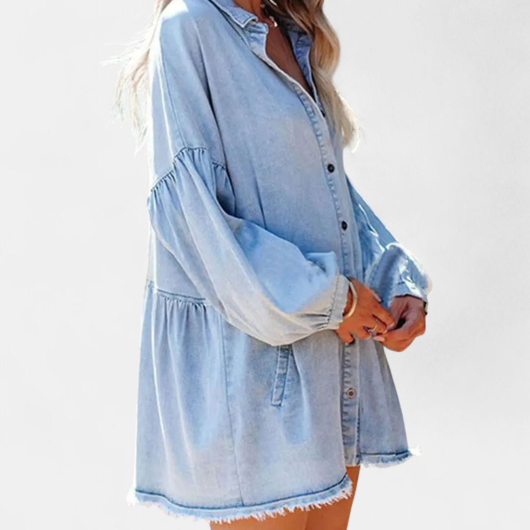 DUSTY™ – Relaxed Distressed Denim Shirt Dress