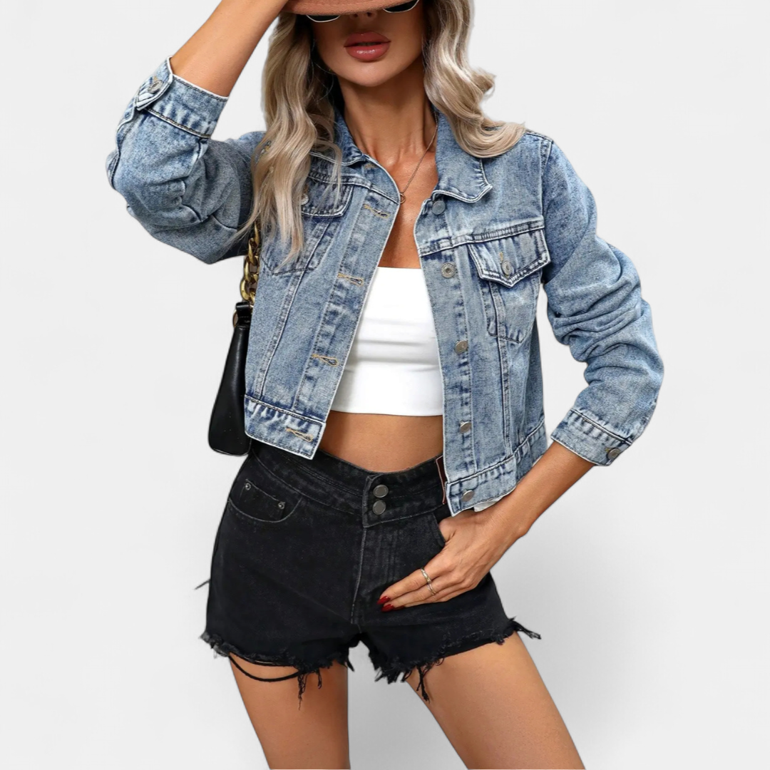 PAXTON™ – Pearl-Studded Short Denim Jacket