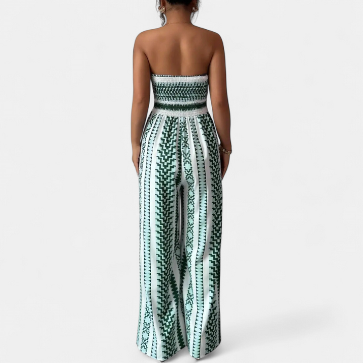 SOLARA™ – Boho Leaf Print Wide Leg Jumpsuit