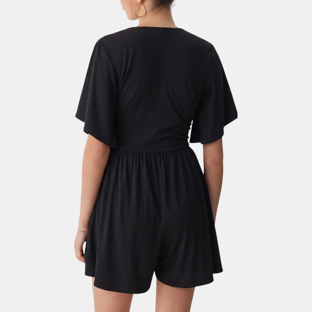 Women's Ruched High Waist Wide Leg V-Neck Summer Romper