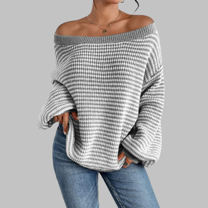 SURI™ - Casual Striped Drop Shoulder Long Sleeve Sweater