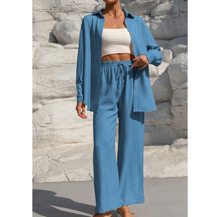 VANORA™ – Comfy Long Sleeve Blouse and Trouser Co-ord Set