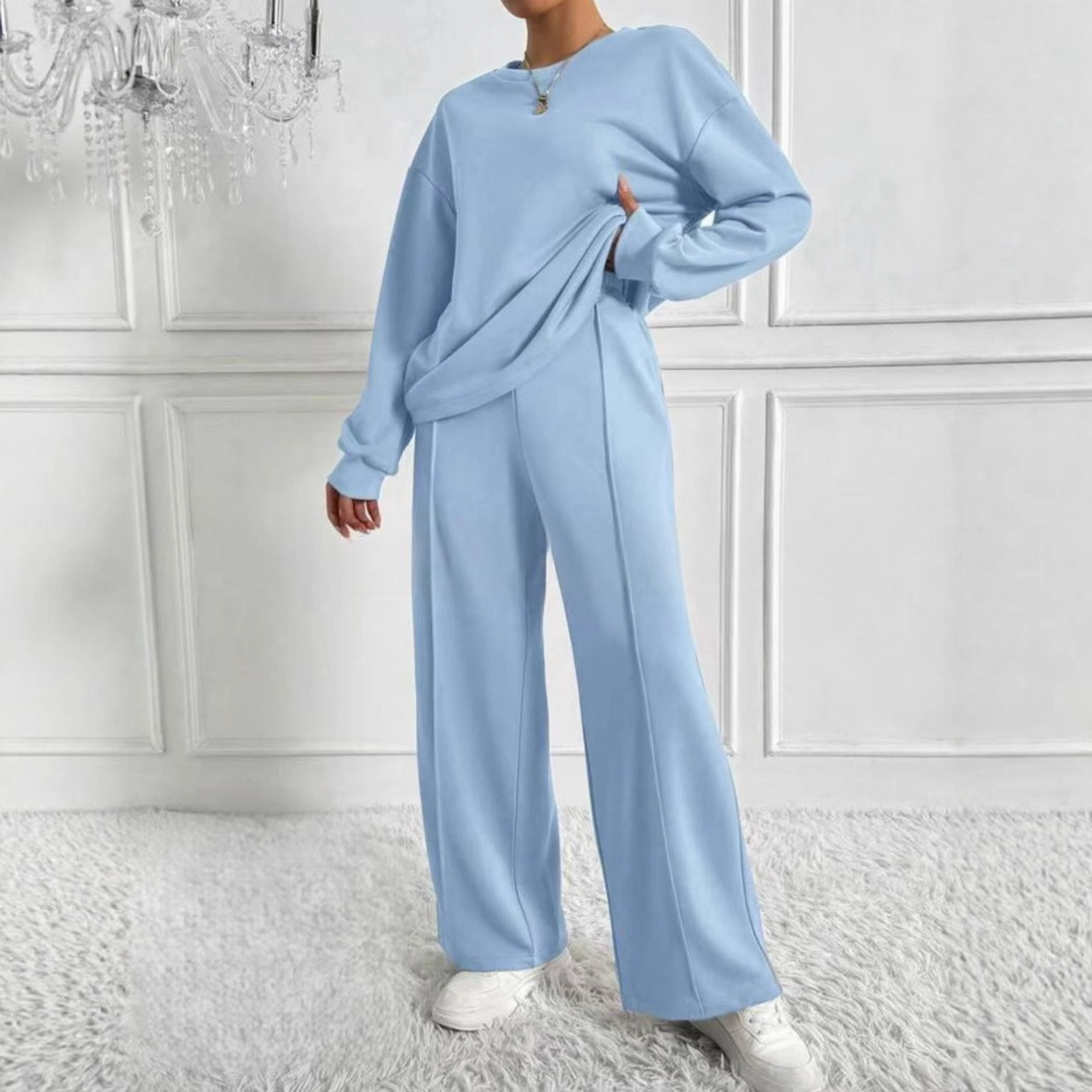AMBRA™ - Casual Long Sleeve Sweatshirt and High Waist Pants Set