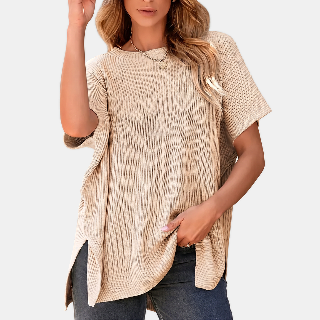 Women's Oversized Drop Shoulder Puff Sleeve Knit Pullover Sweater