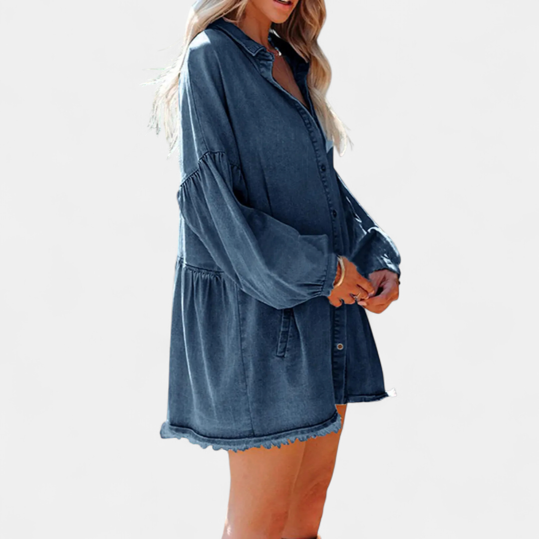 DUSTY™ – Relaxed Distressed Denim Shirt Dress