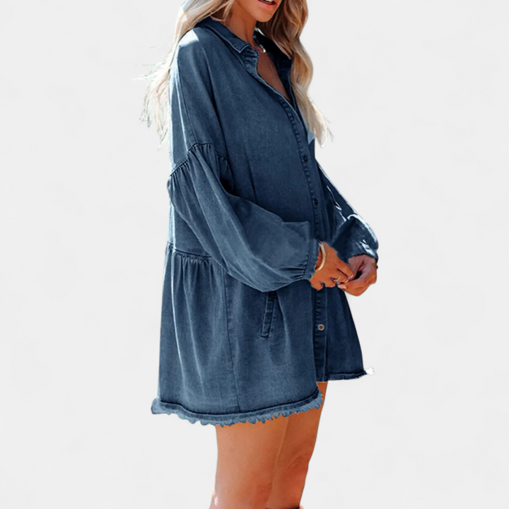 DUSTY™ – Relaxed Distressed Denim Shirt Dress