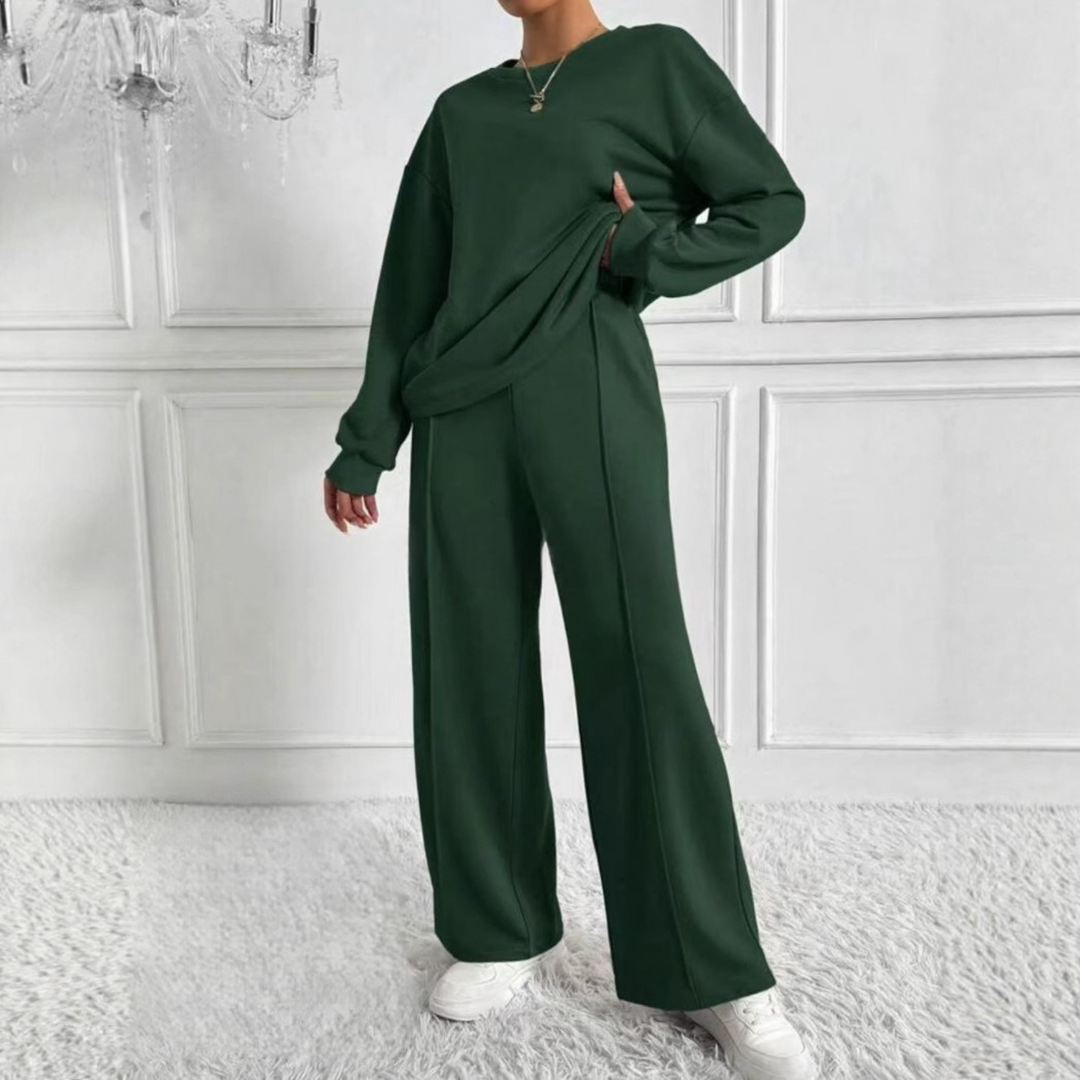 AMBRA™ - Casual Long Sleeve Sweatshirt and High Waist Pants Set