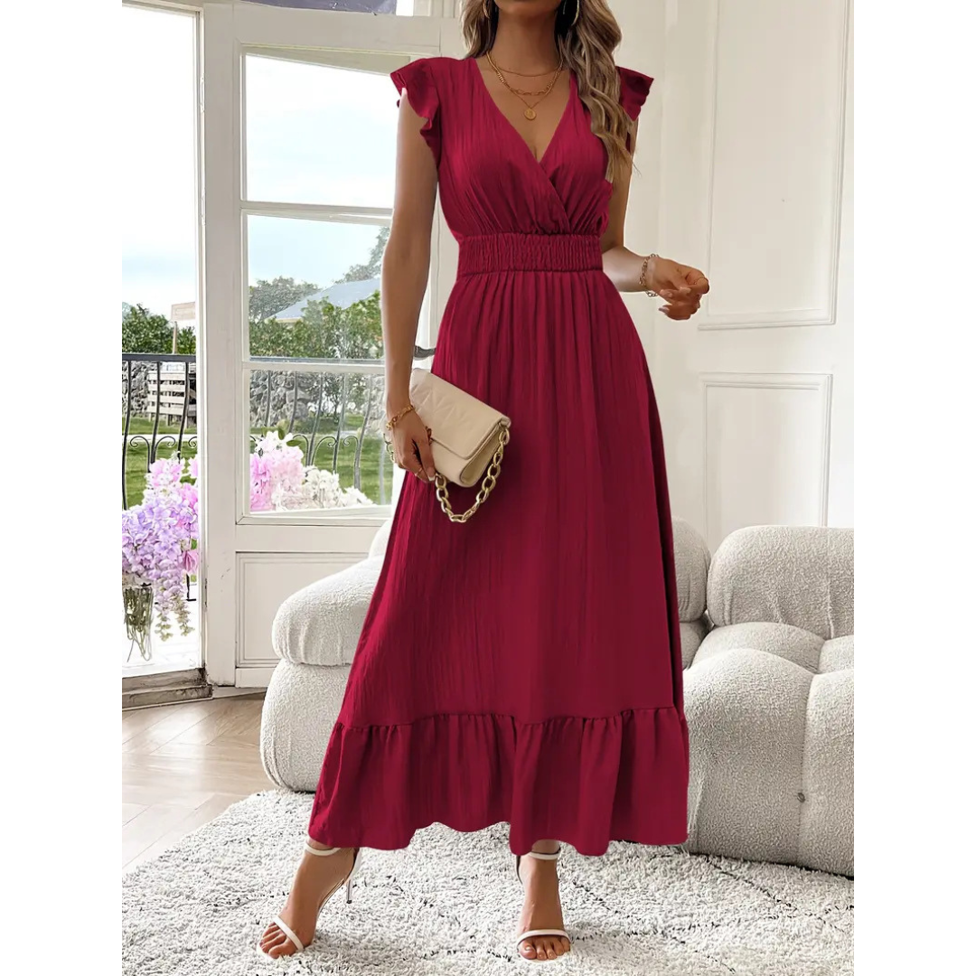 AVALERI™ - Elegant Shirred V-Neck Summer Maxi Dress
