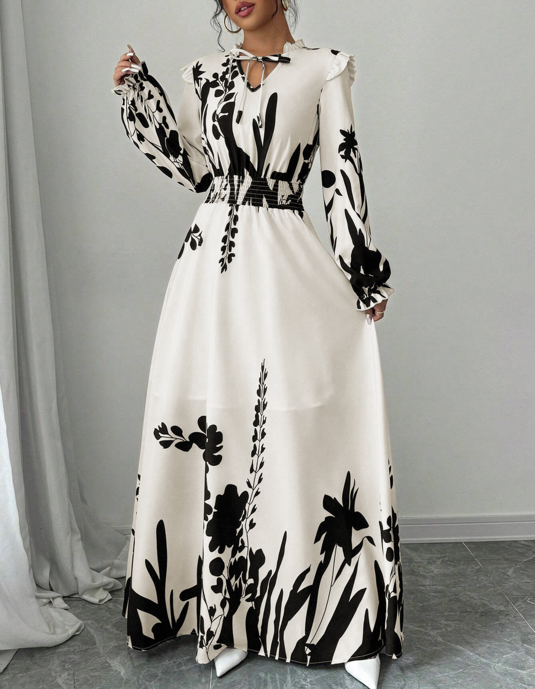 MOREN™ - Elegant Long Sleeve Floral Print A-Line Dress