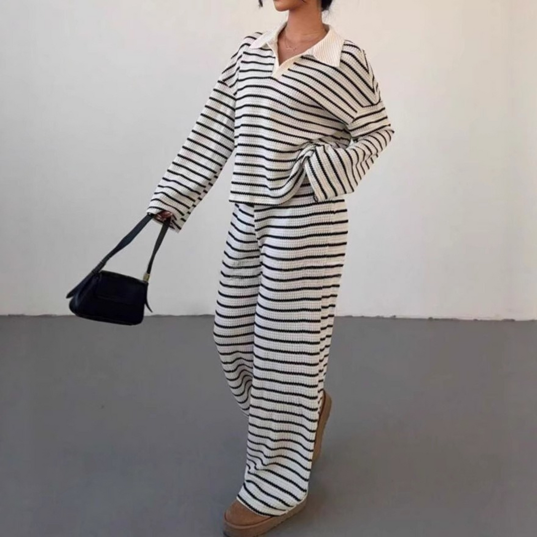 SALI™ - Casual Striped V-Neck Long Sleeve and Pants Set