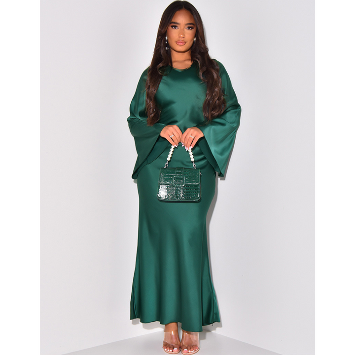 ARIANA™ – Elegant Satin Fitted with Tie Back Maxi Dress