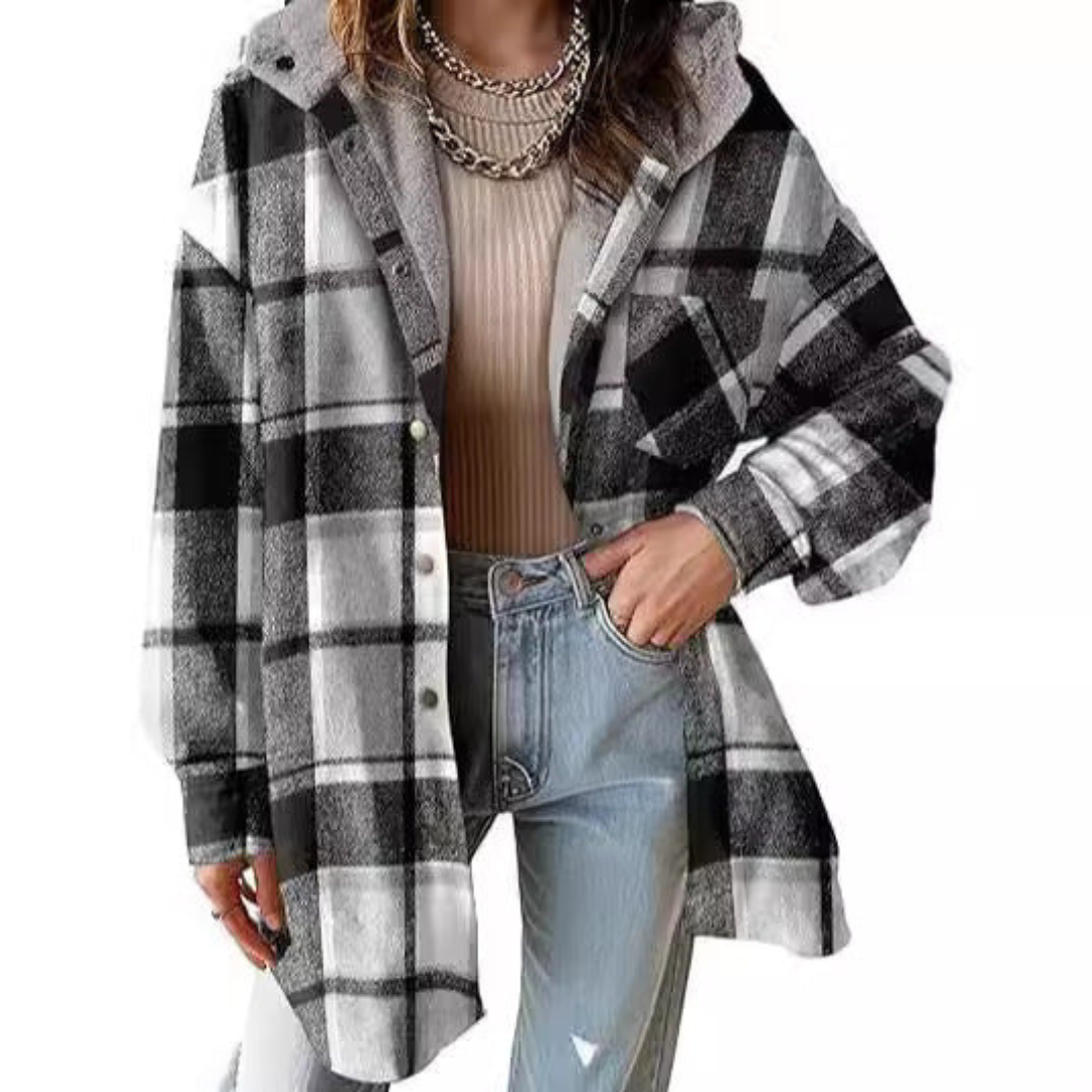 TALLULAH™ - Relaxed Fit Hooded Plaid Jacket