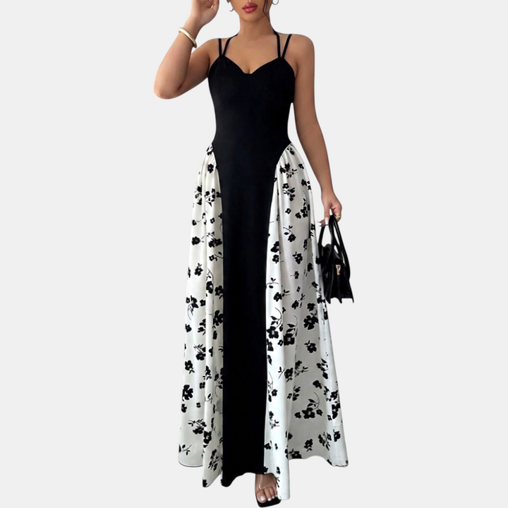 Women's Backless Contrast Print Spaghetti Strap Maxi Dress