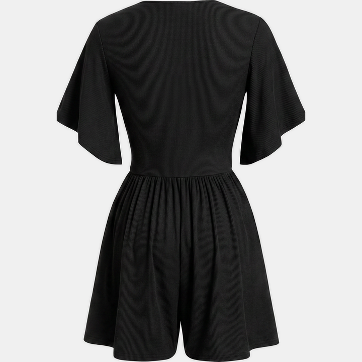 Women's Ruched High Waist Wide Leg V-Neck Summer Romper