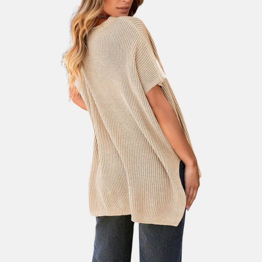 Women's Oversized Drop Shoulder Puff Sleeve Knit Pullover Sweater