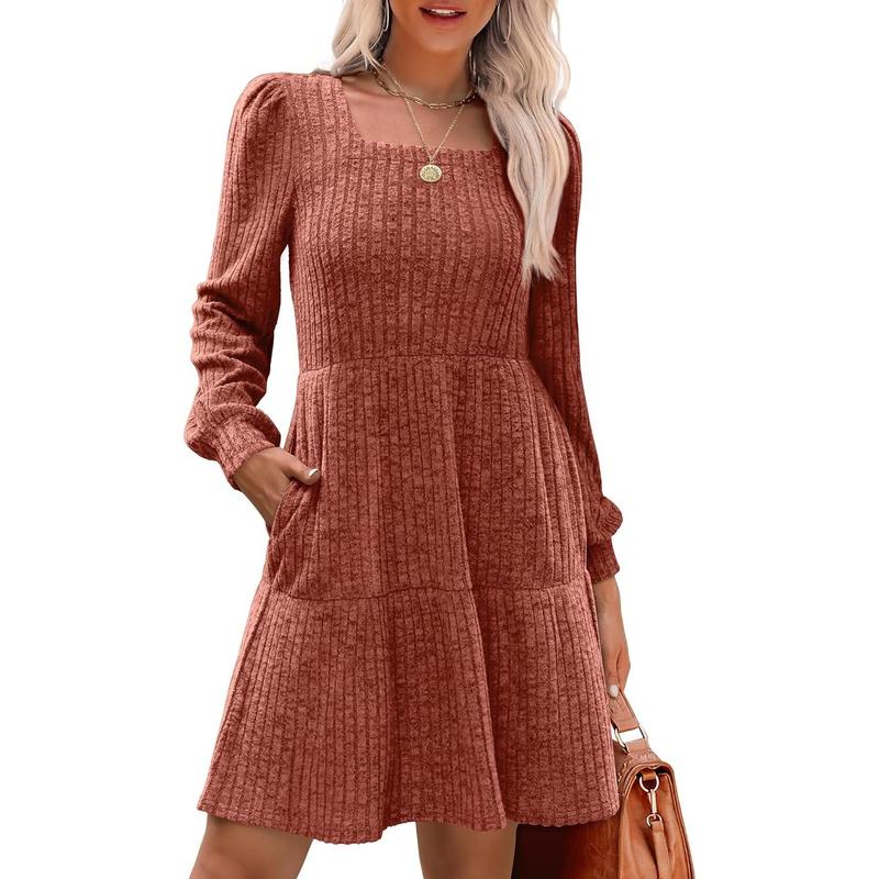 ELIZA™ - Cozy Square Neck Long Sleeve Babydoll Sweater Dress
