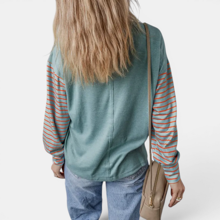 DEXLYN™ – Striped Color-Block Long Sleeve Top
