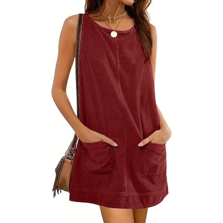 CATALEYA™ - Corduroy Overall Dress with Round Neck and A-Line Skirtall