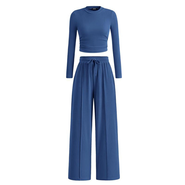 MIRELA™ - Ribbed Knit Long Sleeve Crop Top and Matching Pants Set
