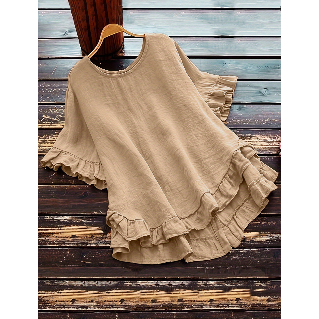 EVITA™ - Simple Plus Size Ruffle Hem Summer Blouse